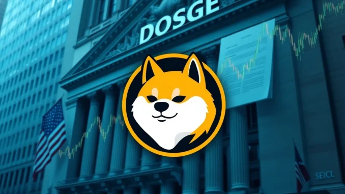 A digital representation of the Dogecoin logo on a financial chart, symbolizing Grayscale's **Dogecoin ETF** application with the SEC.