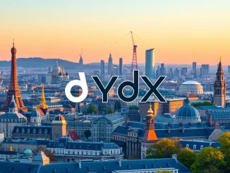 A visual representation of the dYdX ETP launch by 21Shares, symbolizing the convergence of decentralized finance and European markets.