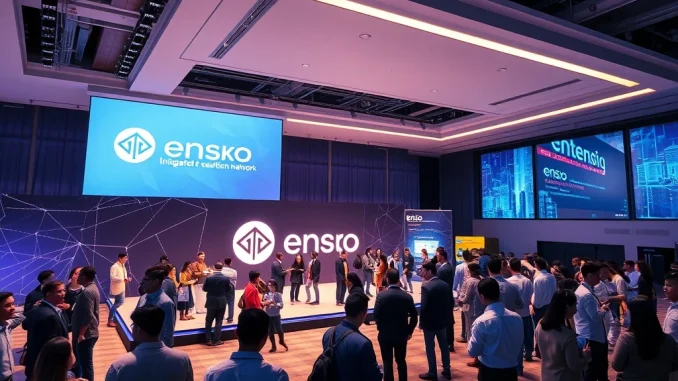 Attendees at the **Enso Seoul Meetup** engage in discussions, showcasing the future of blockchain integration and networking.