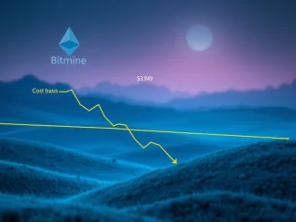 Chart illustrating potential ETH price drop to Bitmine's cost basis, impacting their significant Ethereum holdings.