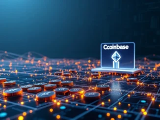 Visualizing a massive ETH transfer of 45,390 Ethereum coins moving securely to Coinbase Institutional, highlighting a significant crypto whale alert.