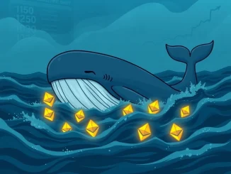 Depicts an **ETH whale** making a distressed **panic sell** amidst turbulent crypto markets, signifying a significant **Ethereum loss**.