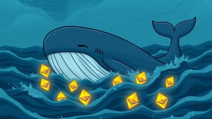 Depicts an **ETH whale** making a distressed **panic sell** amidst turbulent crypto markets, signifying a significant **Ethereum loss**.