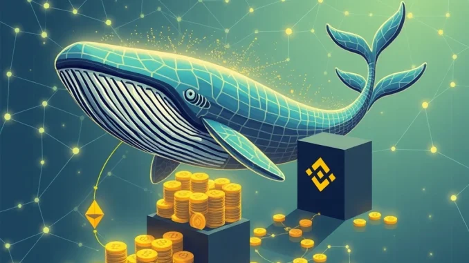 A visual representation of a significant ETH withdrawal by a large crypto whale from the Binance exchange, signifying major market activity.