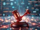 A gavel striking a blockchain network, symbolizing the legal crackdown on Ethereum fraud and MEV bot exploits.