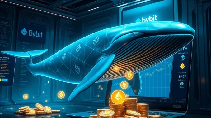 A digital whale transfers a large ETH deposit to Bybit, symbolizing significant movement by an Ethereum holder.