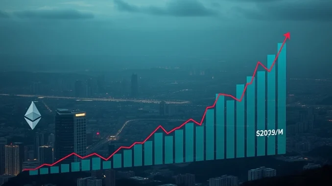 A chart showing a significant ETH price drop with plummeting Ethereum trading volume, indicating market weakness.