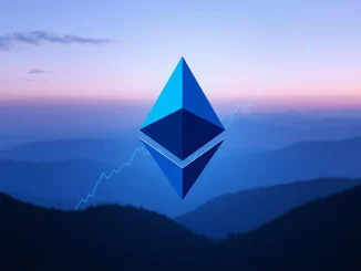 A chart showing decreasing ETH volatility alongside a steady increase in Ethereum price, symbolizing market confidence.