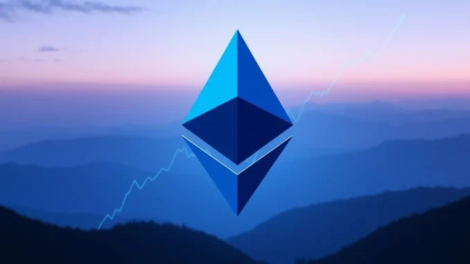 A chart showing decreasing ETH volatility alongside a steady increase in Ethereum price, symbolizing market confidence.
