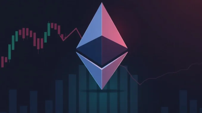 Chart showing a sharp decline in ETH trading volume, indicating pressure on Ethereum price and long positions.