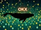 An Ethereum whale accumulation visual, showing a large whale moving through digital ETH symbols, representing significant crypto investment.