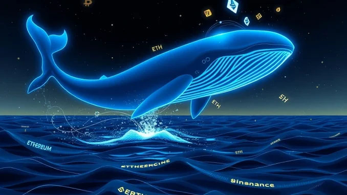 An **Ethereum whale** depositing a large sum of ETH to Binance, symbolizing a significant **large ETH transfer** and potential market impact.