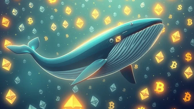 Illustrates an **Ethereum whale** executing a significant cryptocurrency transaction, symbolizing market influence and large-scale digital asset movement.