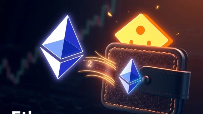 Visualizing a large **Ethereum withdrawal** from OKX, signifying a crypto whale moving assets for long-term holding and potential market impact.