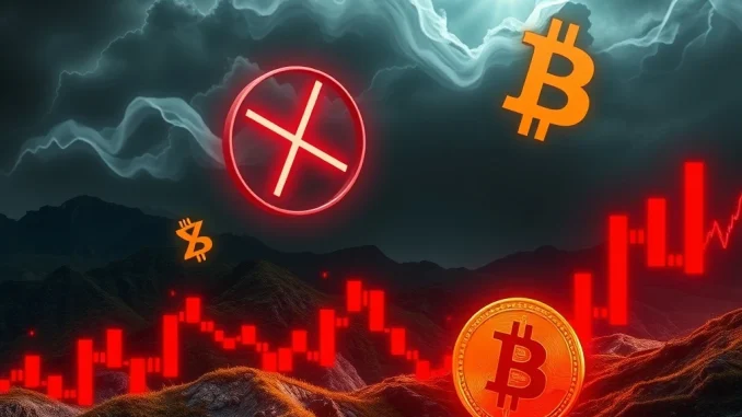 Charts showing a sharp decline in Ethereum and XRP prices, illustrating the recent crypto market liquidations.