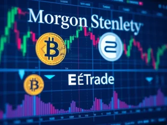 E*Trade crypto trading platform screen showing Bitcoin, Ethereum, and Solana charts, signifying Morgan Stanley's new digital asset integration.