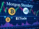 E*Trade crypto trading platform screen showing Bitcoin, Ethereum, and Solana charts, signifying Morgan Stanley's new digital asset integration.