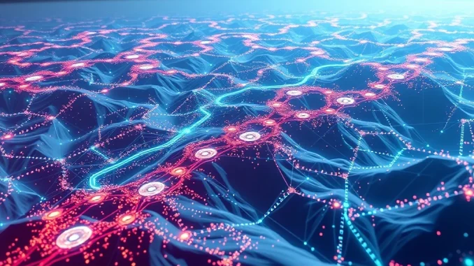 A visual representation of high EVM transaction throughput, showing data flowing rapidly across a network, symbolizing the Ethereum ecosystem's immense daily transactions.