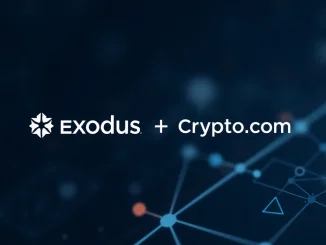 Exodus wallet and Crypto.com logos signify their strategic partnership for secure digital asset custody solutions.