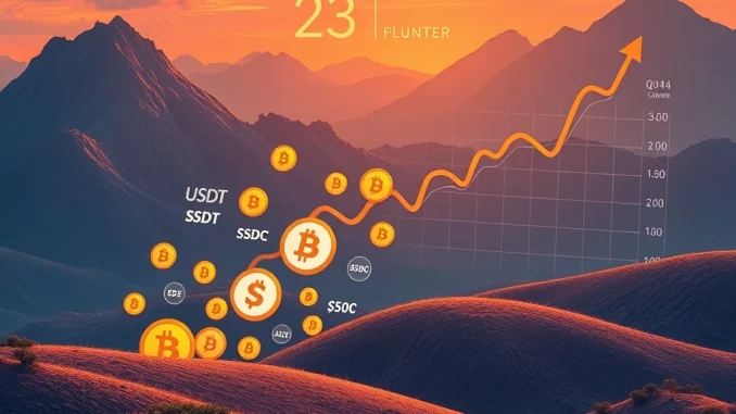 Visualizing the remarkable Q3 **Stablecoin Inflows** of $45.6 billion, highlighting the dominance of USDT and USDC in the crypto market.