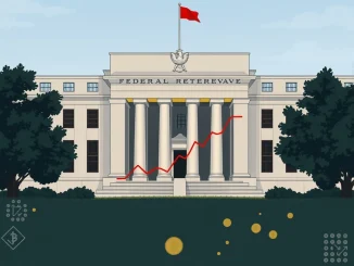 A visual representation of the Federal Reserve's Fed interest rates policy, with graphs showing a flat trajectory, signifying no rate cuts expected, impacting financial markets.