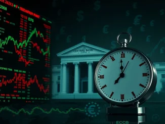 A digital dashboard showing economic indicators and a clock, highlighting the anticipation of Fed speeches and key US economic data releases.