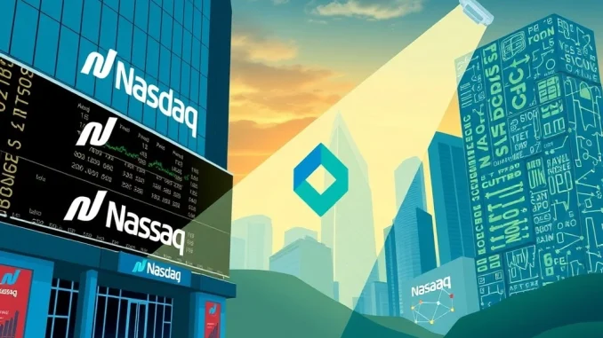 A visual representation of Figure Technologies IPO on Nasdaq, symbolizing a significant step for blockchain lending in digital finance innovation.
