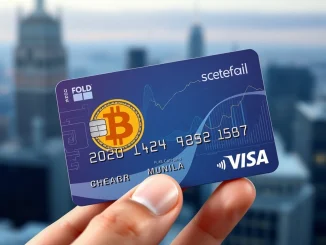 Fold's new BTC cashback credit card, showcasing Bitcoin rewards and the Stripe Visa partnership, poised for digital payments.