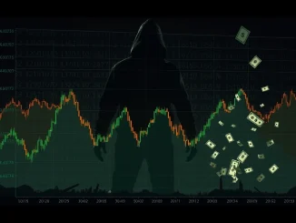 Illustration of a crypto chart crashing, representing the GAIN token price plummet after an unauthorized mint and a significant crypto attack.