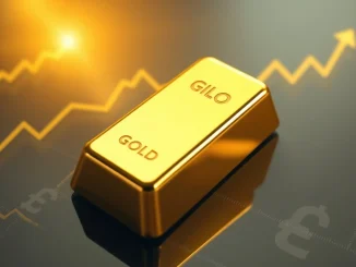 Illustrates the remarkable surge in gold price as it hits an all-time high, depicting stacked gold bars with a rising trend.