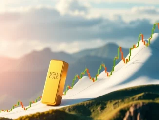 A digital chart showing a sharp upward **gold rally**, indicating a significant increase in **gold price**.