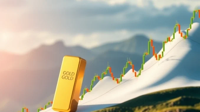 A digital chart showing a sharp upward **gold rally**, indicating a significant increase in **gold price**.