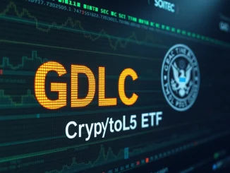Grayscale CoinDesk Crypto5 ETF ticker symbol displayed on a digital screen, signifying the launch of the Grayscale Crypto ETF after SEC approval.