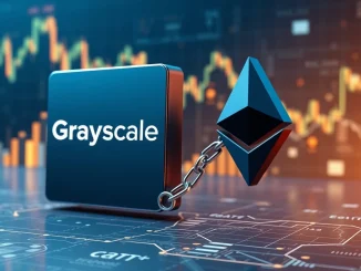 Grayscale's strategic preparations for spot ETH ETF staking, showing Ethereum logos and financial charts.