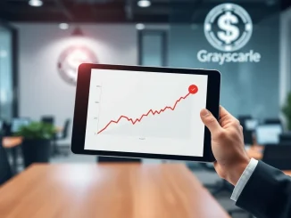 Grayscale GDLC ETF approval celebrated with a handshake over a digital assets chart, signifying a landmark moment.