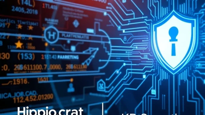 Hippocrat IPO announcement, showing a secure digital healthcare platform interface with KB Securities logo, symbolizing a monumental leap in decentralized healthcare data management.