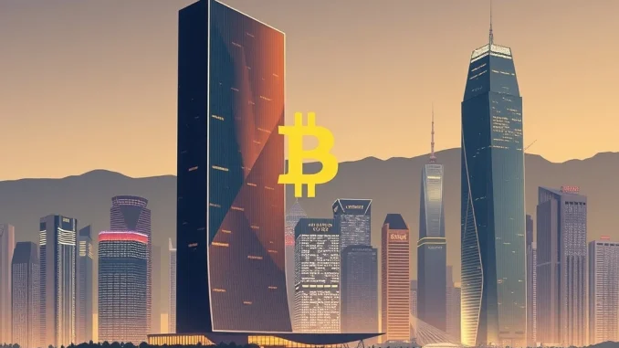 International Business Settlement's logo superimposed on a Bitcoin symbol, representing their significant Hong Kong Bitcoin purchase.