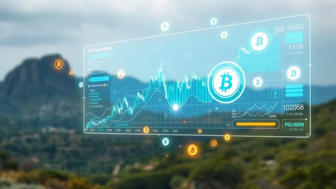 A dynamic visual representing Hyperliquid AI trading engine's massive crypto trading volume and financial success, with charts and digital currency symbols.