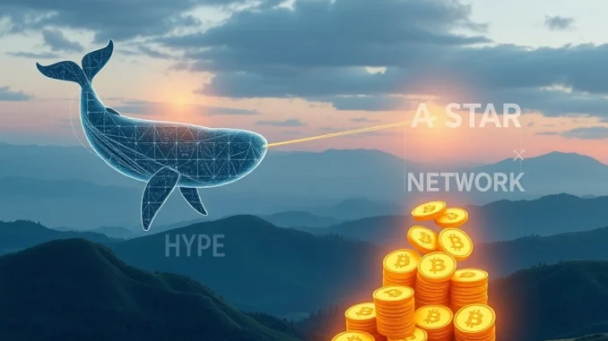 Visualizing a significant **Hyperliquid investor** transaction: HYPE tokens moving across blockchain networks to Astar, symbolizing a major crypto whale shift.