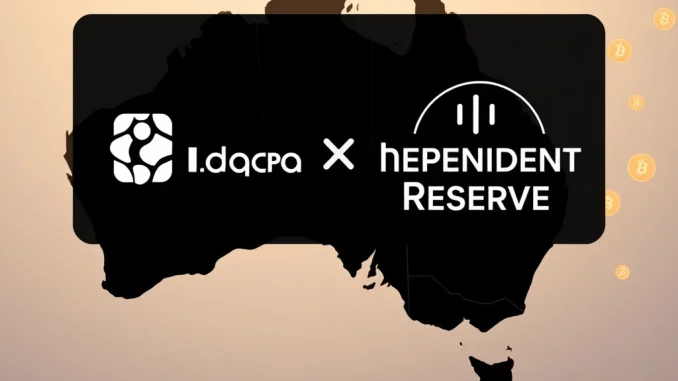 Visualizing the IG Group acquisition of Independent Reserve, signifying expansion in the Australian crypto market.