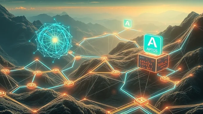 Visualizing the powerful integration of Infinity Ground Aptos for advanced dApp creation, blending AI and blockchain technology seamlessly.