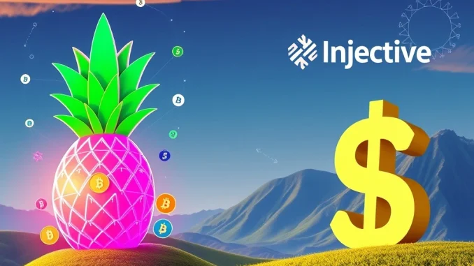A digital representation of Pineapple Financial's logo integrated with Injective Protocol's branding, symbolizing their monumental **INJ purchase** and strategic cryptocurrency investment.