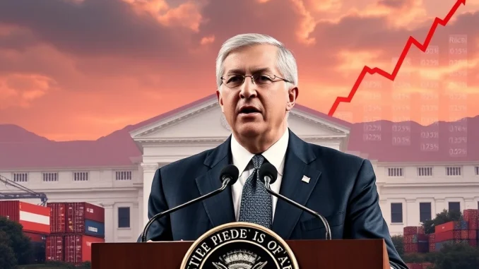 Federal Reserve Chair Jerome Powell discussing temporary tariff inflation, reassuring markets about the economic outlook.