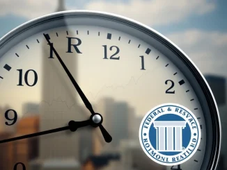 A visual representation of economic indicators and a clock, symbolizing JPMorgan's forecast for a Fed rate cut amidst market anticipation.