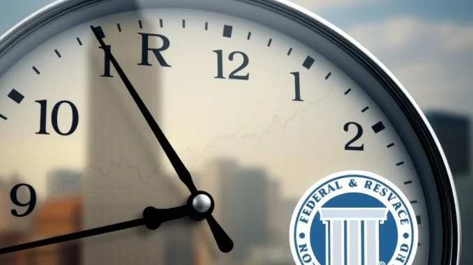 A visual representation of economic indicators and a clock, symbolizing JPMorgan's forecast for a Fed rate cut amidst market anticipation.