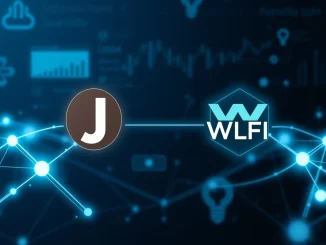 Visualizing the connection between Jump Crypto and WLFI, highlighting their potential role as a Market Maker through data streams and blockchain elements.