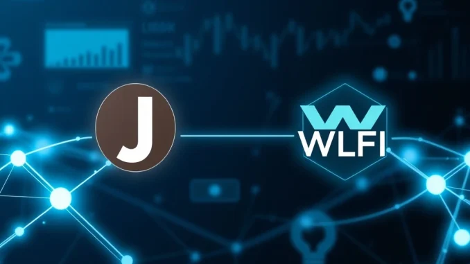 Visualizing the connection between Jump Crypto and WLFI, highlighting their potential role as a Market Maker through data streams and blockchain elements.