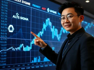 Justin Sun confidently reviewing a digital stock chart, symbolizing his strategic $20M investment in undervalued US crypto stocks.