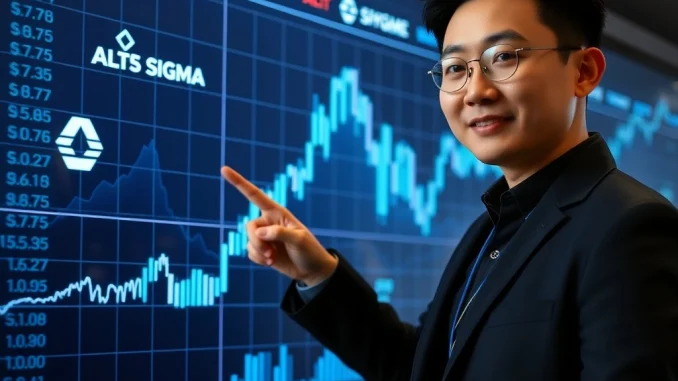 Justin Sun confidently reviewing a digital stock chart, symbolizing his strategic $20M investment in undervalued US crypto stocks.