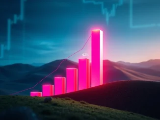 A visual representation of Kalshi prediction market's dramatic growth, showing a rising bar graph overtaking a competitor, symbolizing its impressive market share surge.